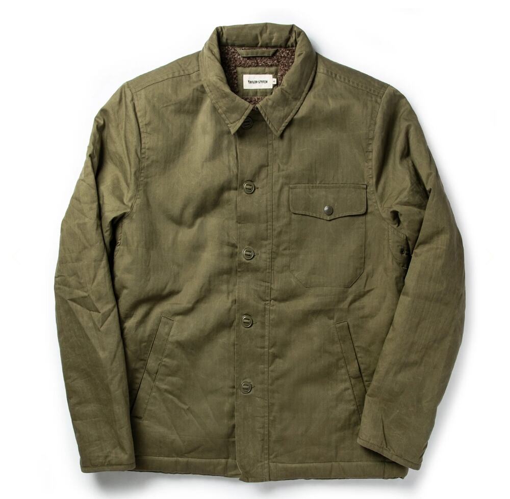 TAYLOR STITCH Watts Lined Green Jacket Cotton Full Zip Collared Weather Size 38